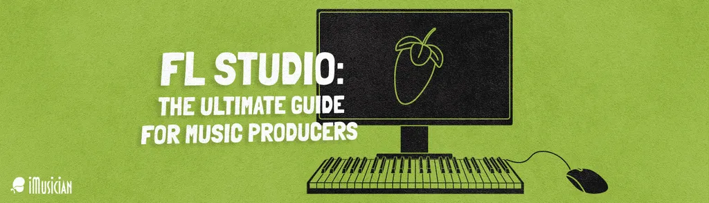 black screen with FL Studio logo on green background iMusician
