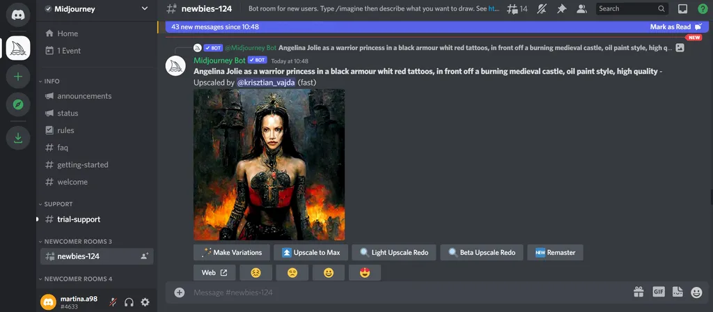 Midjourney bot chat box