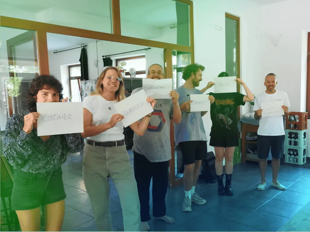 Our Mission - iMusician. Multiple people holding up pieces of paper with words on them.