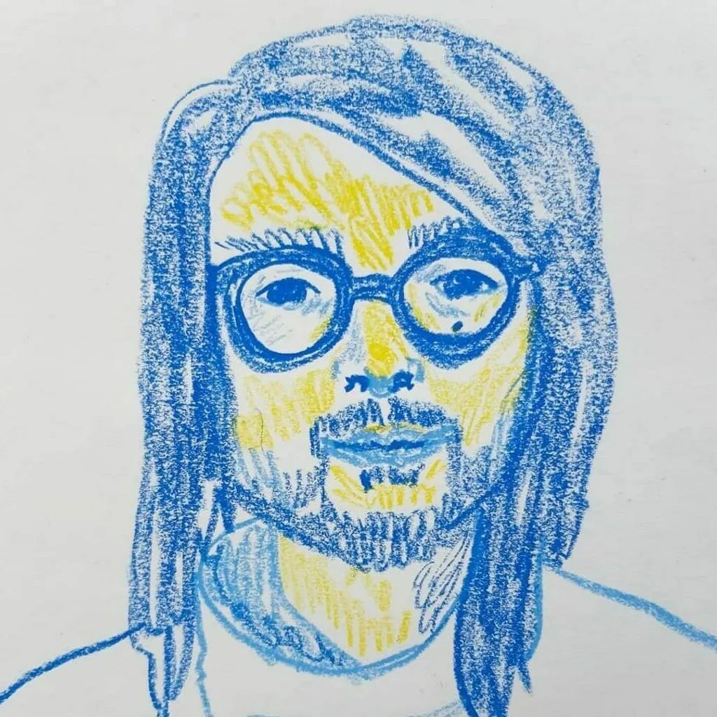 ilustração azul de homem com rosto amarelo