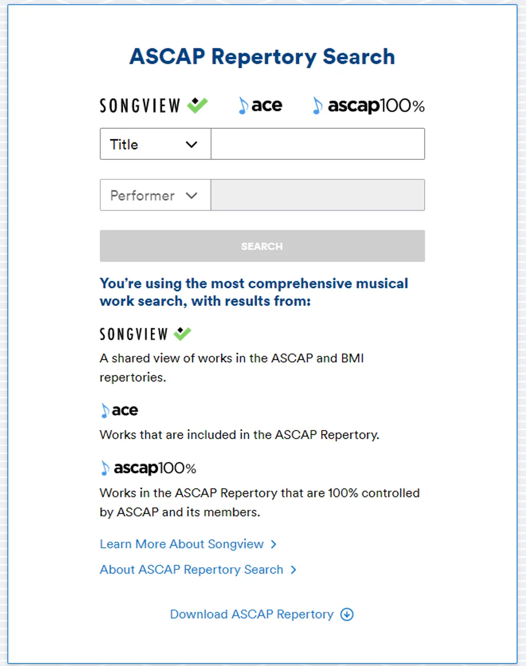 DJ-licence-ASCAP-Repertory-Search