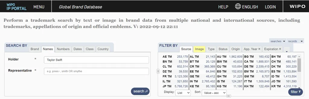 Taylor Swift Global Brand Database Search