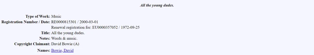 US Copyright Office David Bowie All The Young Dudes