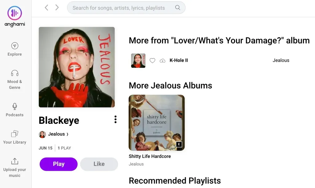 Anghami Jealous artist page