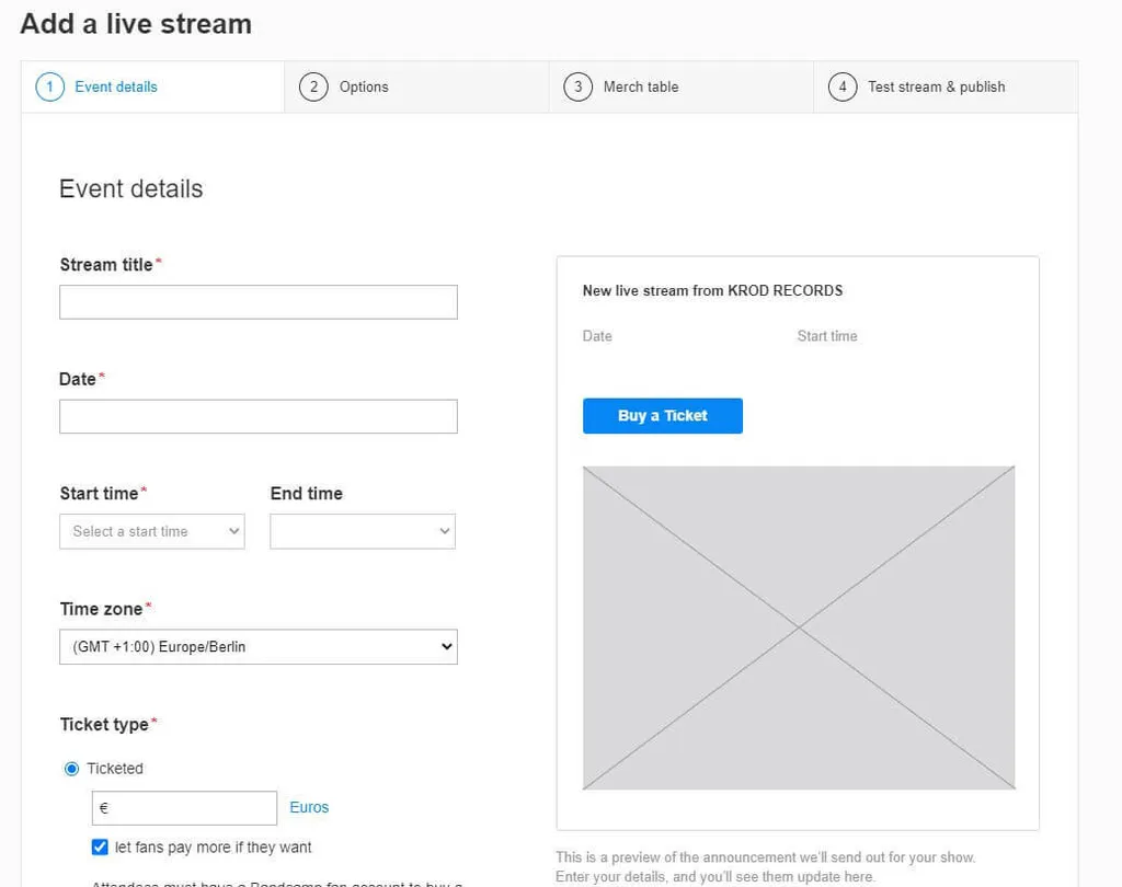 Bandcamp live stream