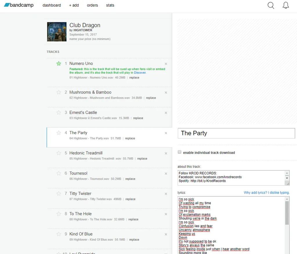 Bandcamp lyrics hightower the party