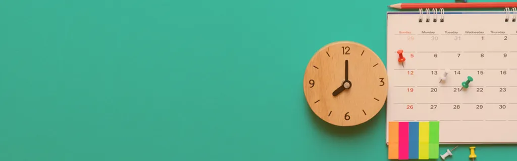 Wood Clock And Calendar With Post-It And Sky Blue Background
