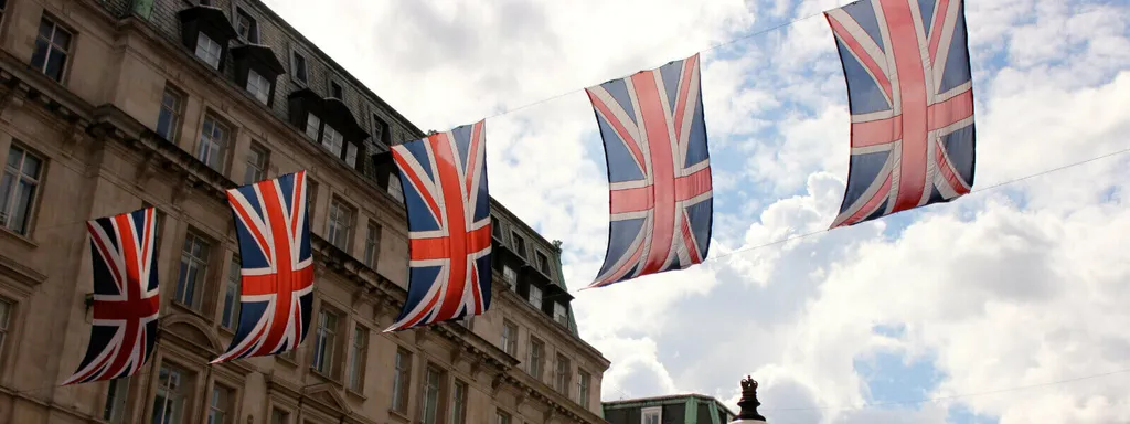 UK flags hanging across a street