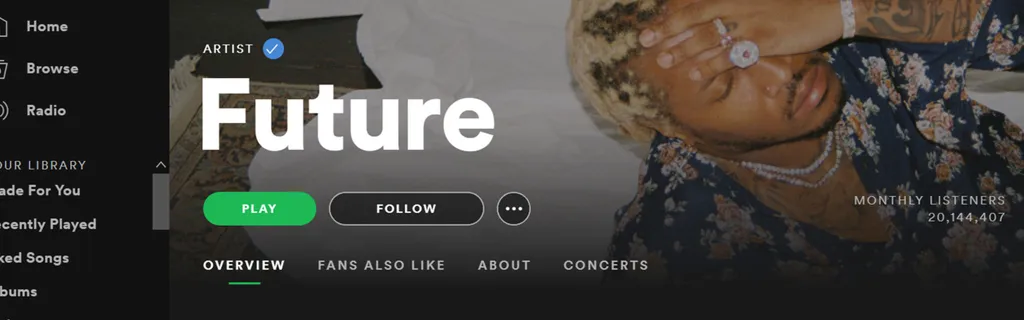 Captura de tela Perfil do Artista Future no Spotify