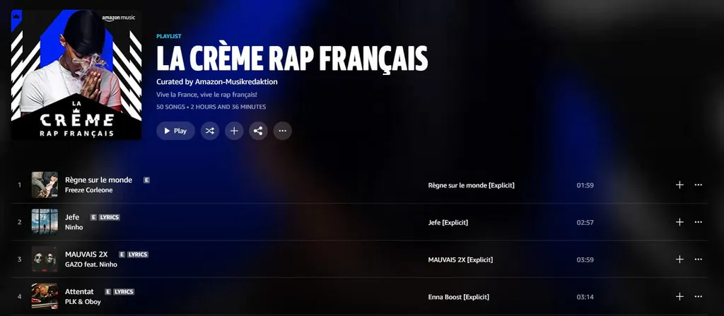 La creme rap francais amazon music playlist