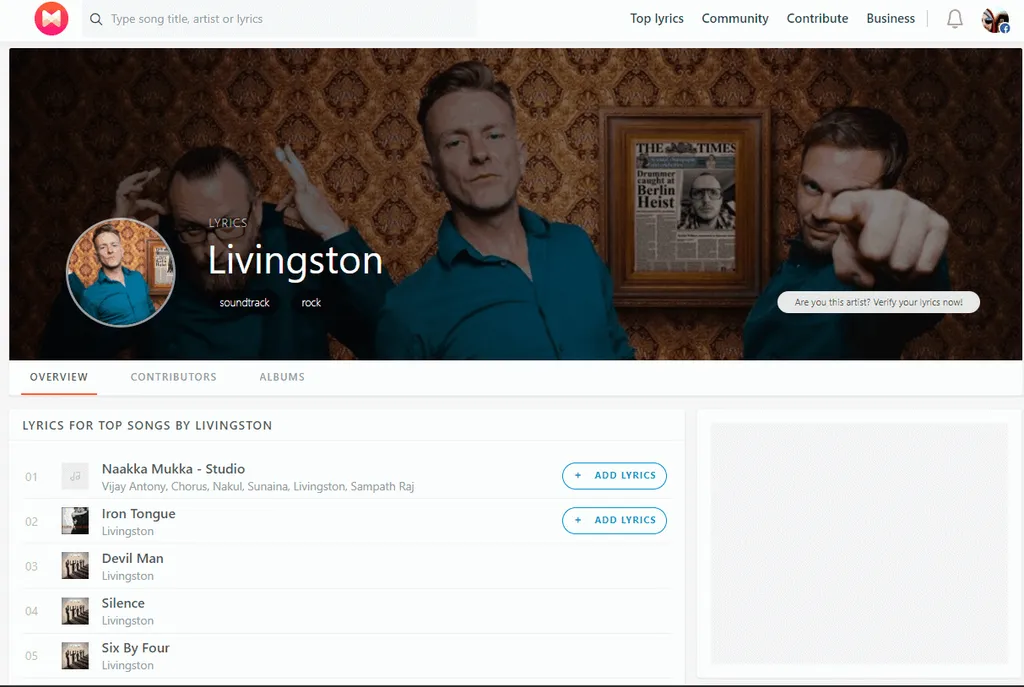 Musixmatch livingston lyrics