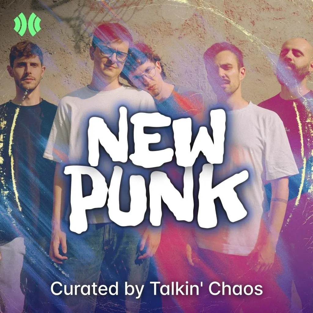 Five young men with colorful overlay effects and large white "NEW PUNK" text. Bottom text reads "Curated by Talkin' Chaos."