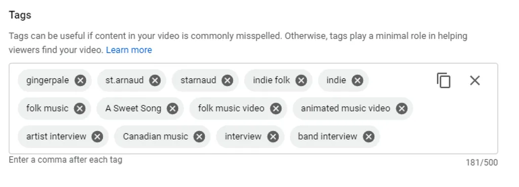 Promote youtube video tags