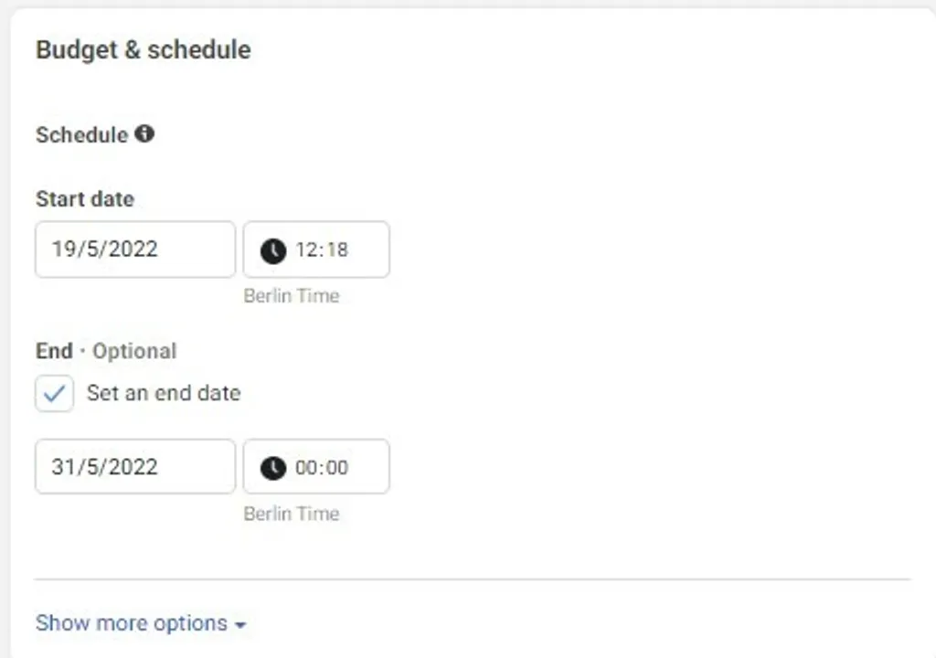 Schedule facebook ad