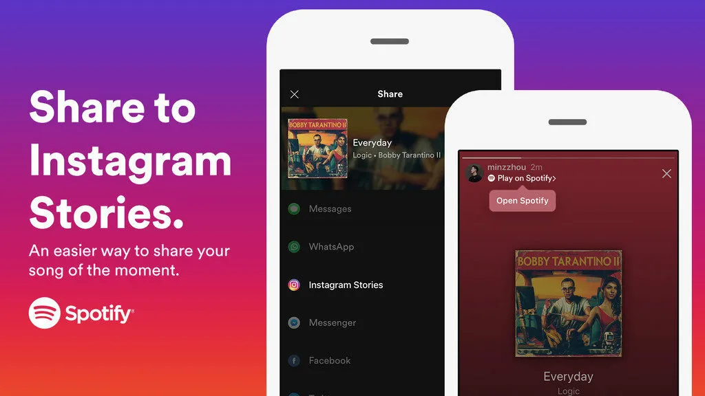 Screenshot Page Accueil Instagram Stories Avec Deux Téléphones Et Logo Spotify