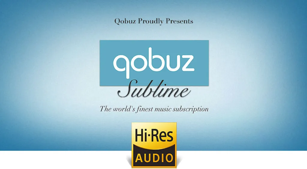 Blaues Qobuz-Logo auf blauen Hintergrund