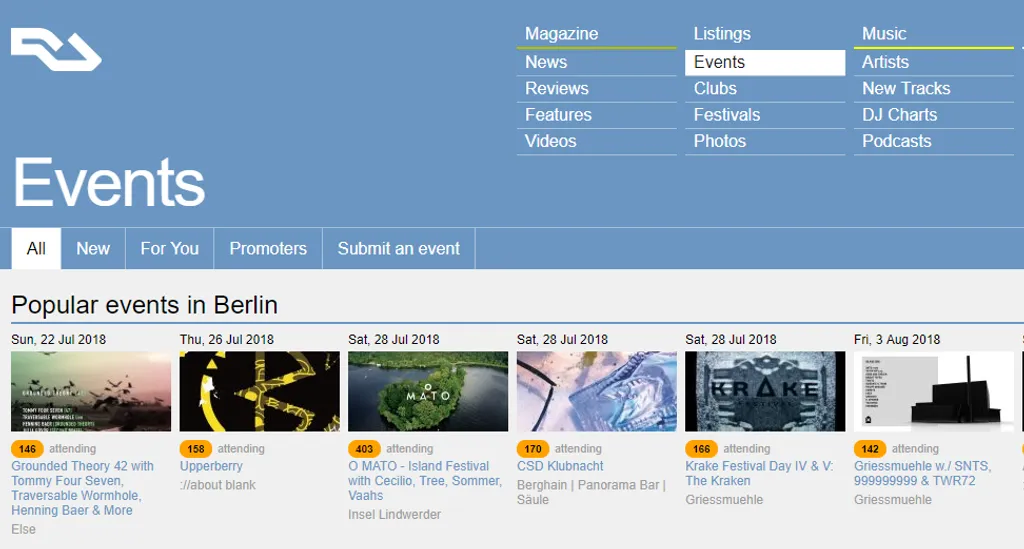 Screenshot Website Resident Advisor