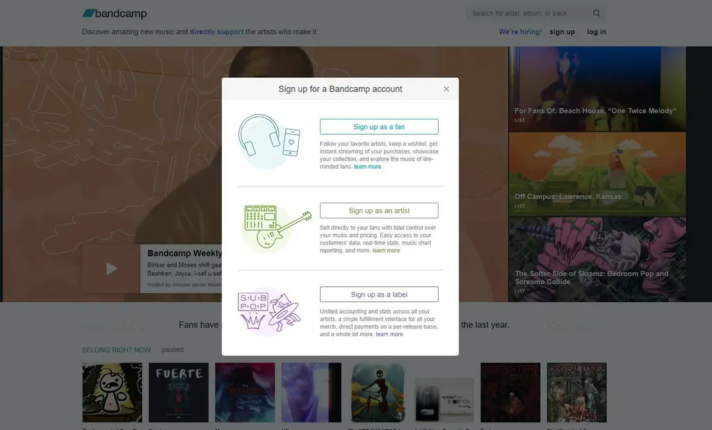 Iscriviti a Bandcamp