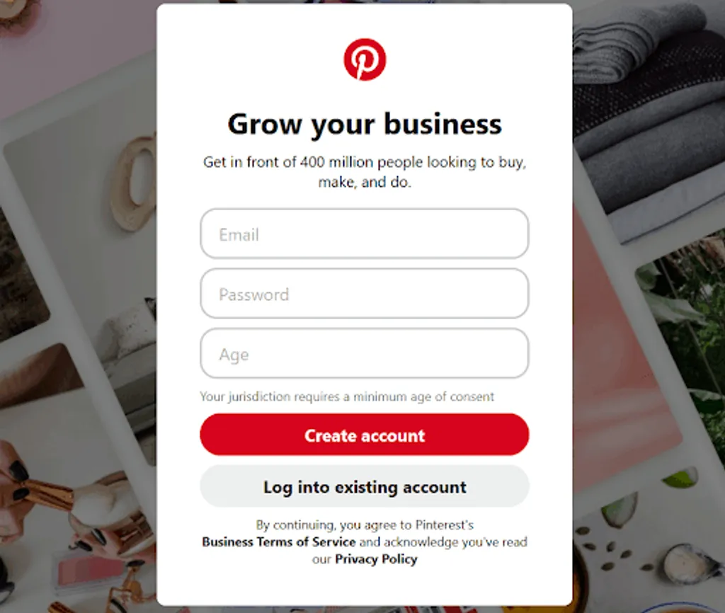Sign up to pinterest