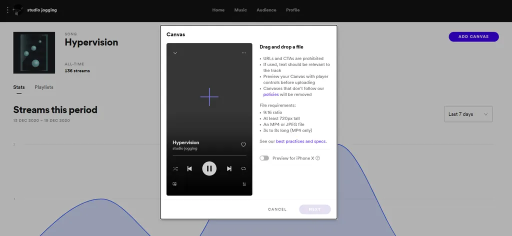 Especificaciones para vídeo Canvas de Spotify