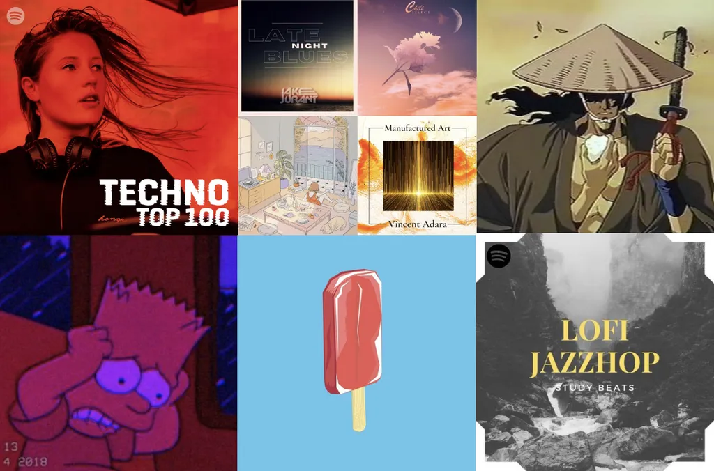 Six vignettes de playlists Spotify de musiques électroniques