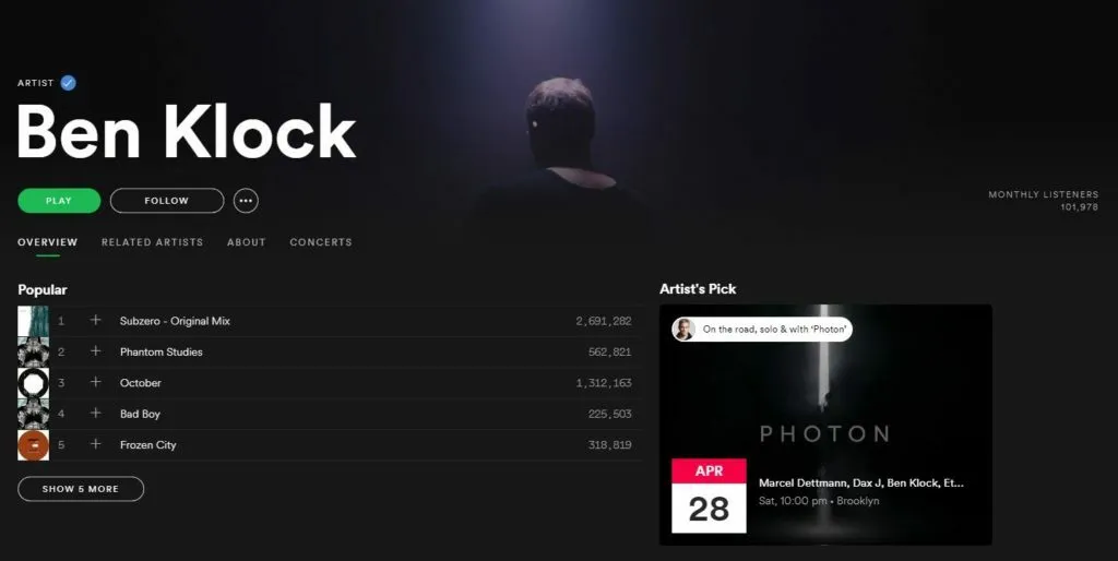Screenshot Spotify-Profil Ben Klock